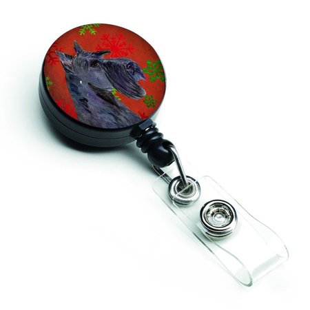 TEACHERS AID Scottish Terrier Red & Green Snowflakes Holiday Christmas Retractable Badge Reel TE727624